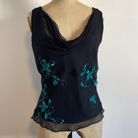 Y2K Whimsigoth Set Mix It 14 Black Midi Tank Sheer Floral Hip Hugger Fairycore - Picture 3 of 16